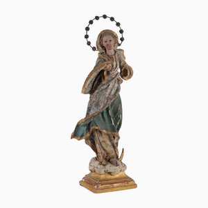 Madonna Statue aus polychromem Holz