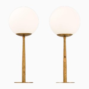 Table Lamps in Brass & Matte Opaline Glass by Hans-Agne Jakobsson, 1950s, Set of 2