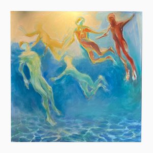 Birgitte Lykke Madsen, Floating Swimmers, Oil Painting