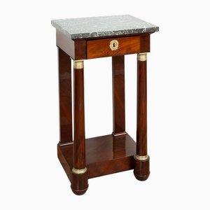 Antique French Empire Console in Mahogany Feather with Belgian Gray Marble Top, 19th Century