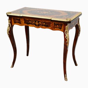 French Napoleon III Game Table in Polychrome Wood with Gilded Bronze Elements, 19th Century