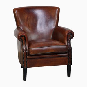 Leather Armchair with Finish and Deep Color