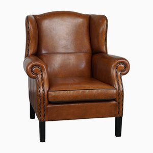 Fauteuil à Oreilles en Cuir Marron