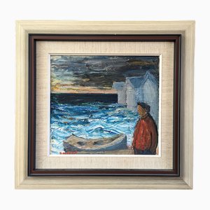 Thoughts by the Waves, Oil on Canvas, 1950s, Framed