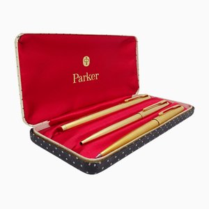 75 Custom Insignia Writing Set with Case in 14k Gold Plated from Parker, 1980s, Set of 3