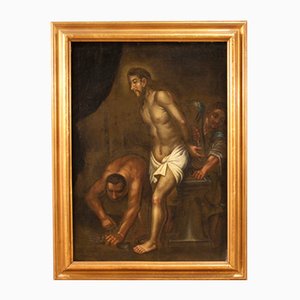 Artiste Italien, Christ à la Colonne, 1720, Huile sur Toile, Encadrée