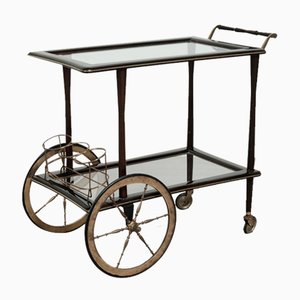 Vintage Wood and Brass Bar Trolley, Italy, 1960s