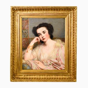 Portrait of Young Woman, Oil Painting on Canvas, 19th Century, Framed