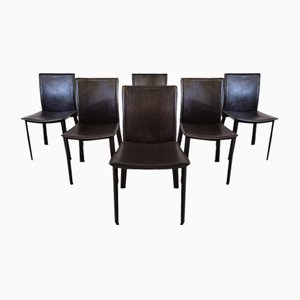 Italian Leather Dining Chairs, 1980s, Set of 6