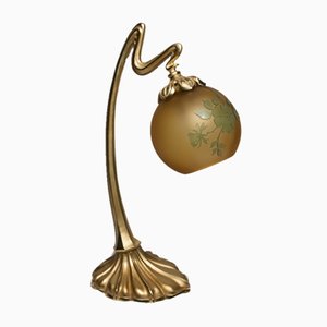 Lámpara modernista de bronce y pasta de vidrio de Lucien Gau, años 60