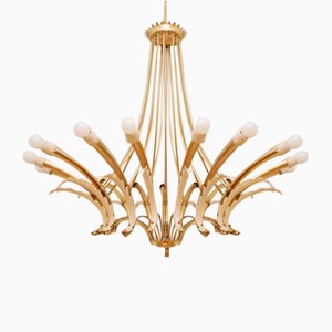 Italian Brass Chandelier with 16 Lights, 1950s