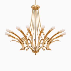 Italian Brass Chandelier with 16 Lights, 1950s