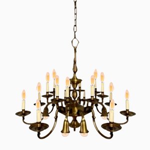 Lampadario grande in bronzo e ottone, anni '50