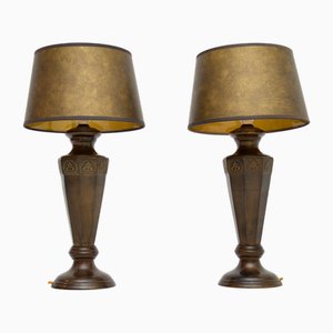 Lámparas de mesa neoclásicas vintage de bronce, años 30. Juego de 2