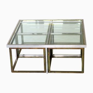 Vintage Brass Coffee Table with Nesting Tables from Maison Charles, 1960s, Set of 5