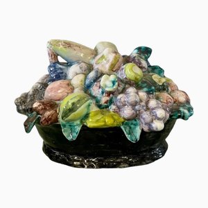 19th Century Spanish Fruits in Basquet on Ceramic Center Piece by Manises