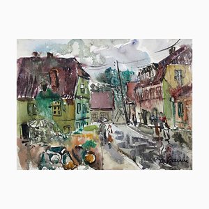 Dzidra Bauma, In a Small Town, 1969, Watercolor
