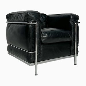 Vintage Black Leather LC2 Armchair by Le Corbusier for Cassina, 1990s