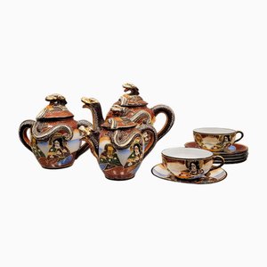 19th Century Tu y yo Satsuma Porcelain Sest with Dragon and Wise Men Motif, Japan, Set of 7