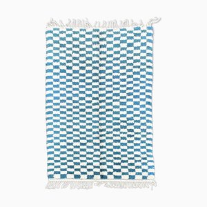 Moroccan Checkered Blue Wool Berber Area Rug
