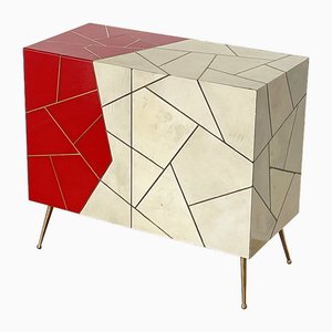 Credenza in legno in vetro rosso, anni '80