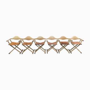 C2 Folding Directors Chairs in Steam Bent Ash and Tan Leather by David Colwell, 1980s, Set of 6