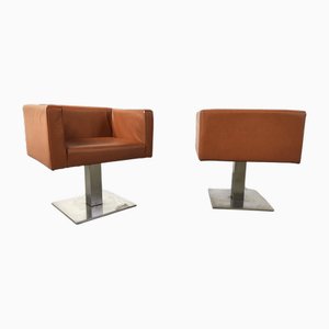 Modern Italian Armchairs in Brown Leather, 1990s, Set of 2