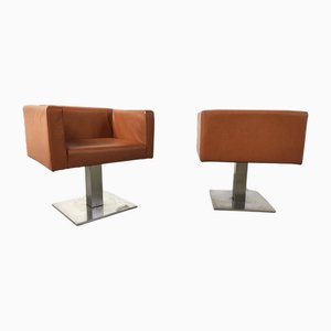 Moderne Italienische Sessel aus Braunem Leder, 1990er, 2er Set