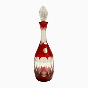 Bohemian Transparent and Red Crystal Decanter Bottle by Dresden Crystal, Italy, 1960s