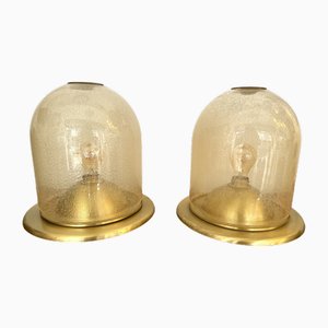 Italian Brass and Gold Bubble Murano Glass Table Lamps attributed to F. Fabbian, 1970s, Set of 2