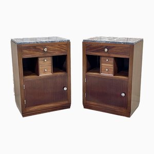 Art Deco Bedside Tables in Mahogany and Marble Top, 1930s, Set of 2