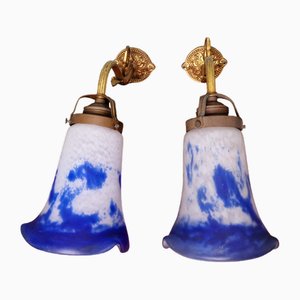 Wall Sconces in Gilded Bronze and Marmoreal Glass, 1890s, Set of 2