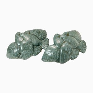 Art Deco Pigeon Birds Wall Sconces in Green Ceramic, France, 1930s, Set of 2