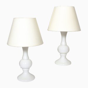 White Glass Lamps by Luxus Lighting, 1980, Set of 2