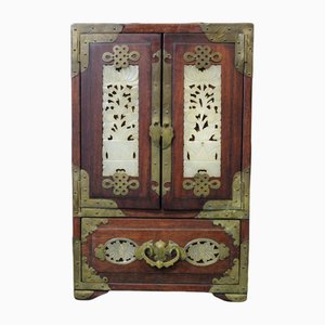 Small Chinese Cabinet in Wood and Hard Stone