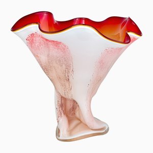 Vase Vintage en Verre de Murano Rouge et Blanc, Italie, 1970