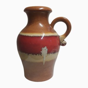 Jarrón número 490-47 vintage de cerámica en forma de jarra con asas con esmaltado beige, marrón y rojo de Scheurich, años 70