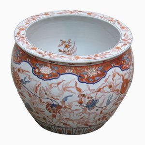 Chinesischer Vintage Übertopf aus Porzellan mit Blumen