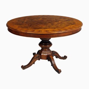 Vintage Round Table in Ferrarese Walnut Root and Central Inlay, 1940s