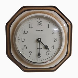 Vintage Wall Clock with Beige-Brown Ceramic Housing from Dugena, 1980s