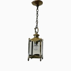 Vintage Small French Brass and Glass Hall Lantern Lights, 1920s, Set of 2