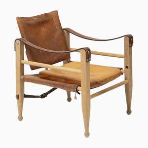 Vintage Danish Safari Chair in Patinated Leather, 1960s