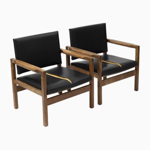 Set of Vintage Danish Tiltback Chairs in Oak and Leatherette, 1960s