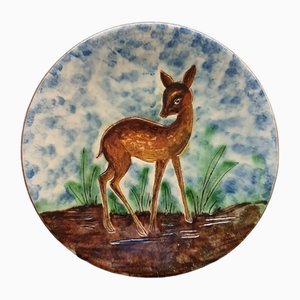 Mid-Century Spanish Ceramic Plate with Bambi by Puigdemont