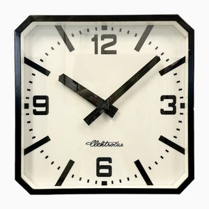 Reloj de pared industrial grande cuadrado negro de Elektročas, años 90