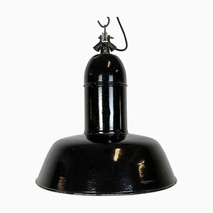 Industrial Black Enamel Factory Lamp with Cast Iron Top, 1930s