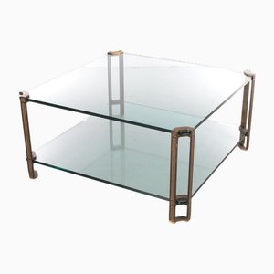 T24D Coffee Table with Brass Legs and Glass Top by Peter Ghyczy, 1970s