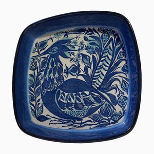 Plat en Faïence d'Art en Aluminia avec Oiseau Blue Fantasy par Marianne Johnson, 1960s