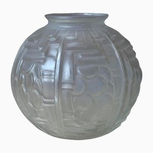 Art Deco Sandblasted Glass Vase from Vianne, 1930s
