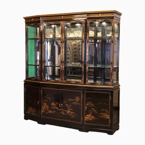 Antique Chinoiserie Black Laquered Display Cabinet